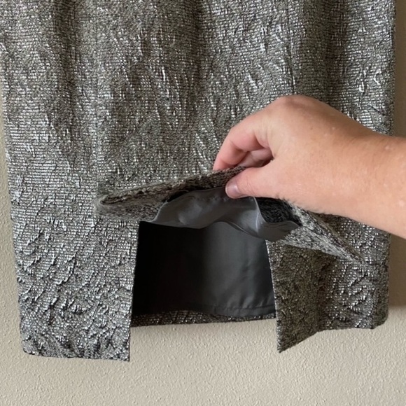 Lafayette 148 Silver Jacquard Brocade Wool Alpaca Blend Pencil Skirt Size 4 - Picture 6 of 11